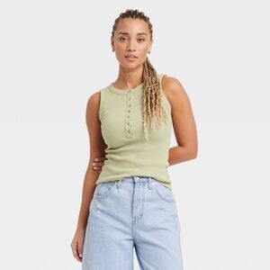 Universal Thread - Women's Henley Tank Top - Light Olive Green XS